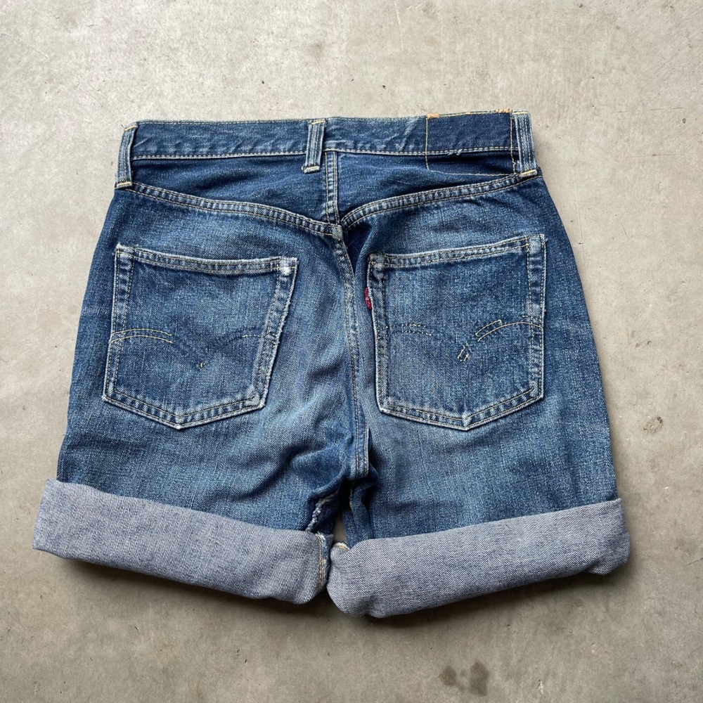 Vintage Levis 501 Big E Selvedge Denim Shorts Indigo Hidden Rivet High Waist 27 - Picture 9 of 10